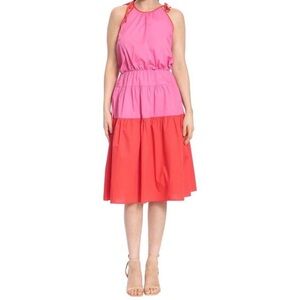 Colorblock Pink & Red Halter XL Midi Dress